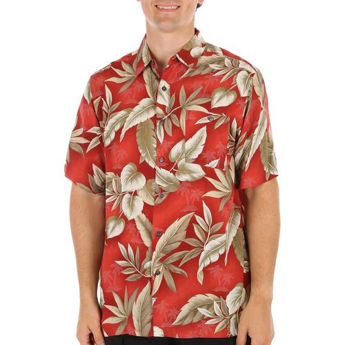 Mens Tropical Fronds Button-Down Short Sleeve Shirt
