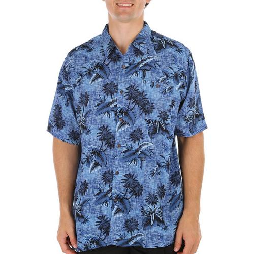 Mens Palm Trees & Fronds Button-Down Short Sleeve