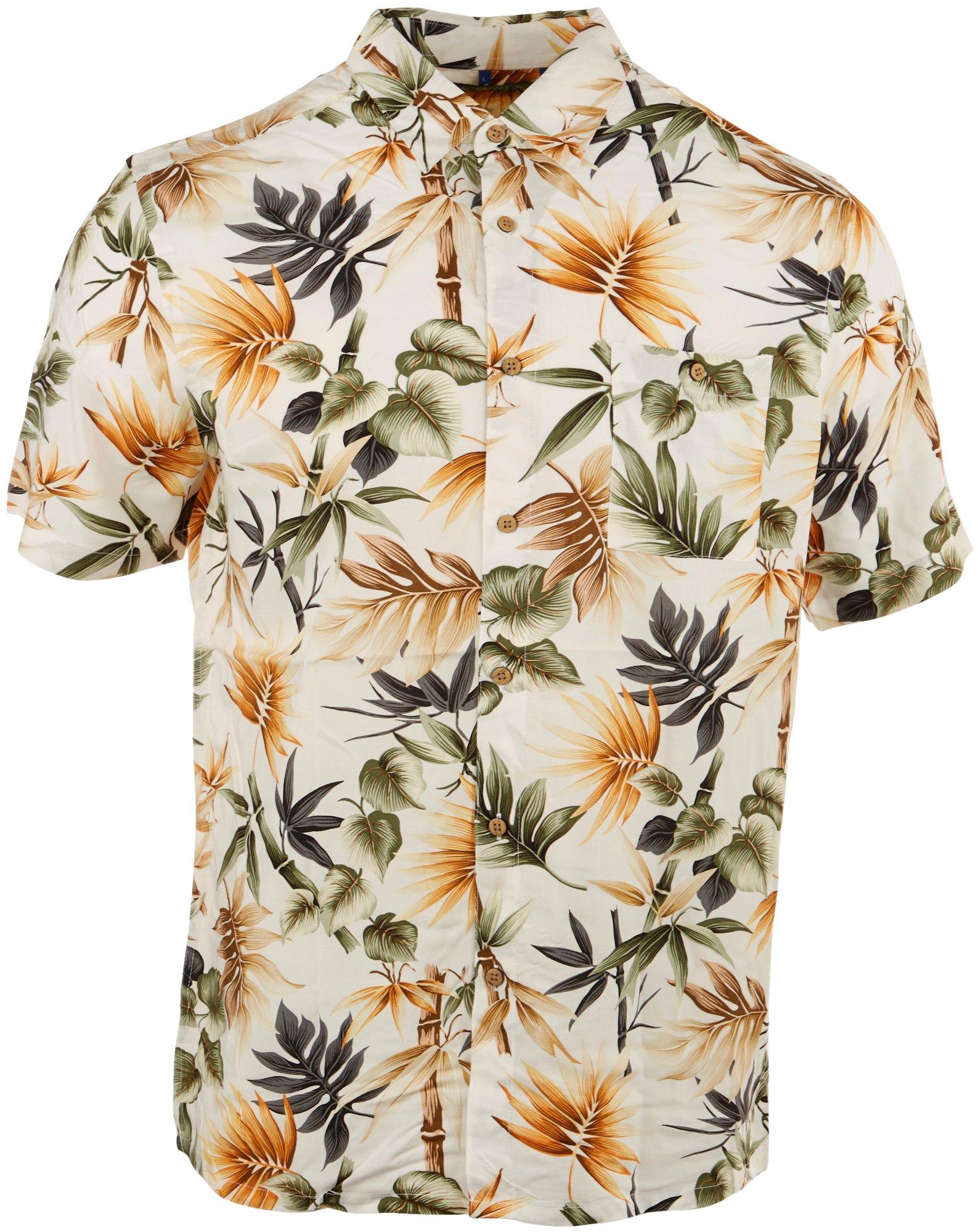 CAMPIA MODA Mens Tropical Print Short Sleeve Shirt