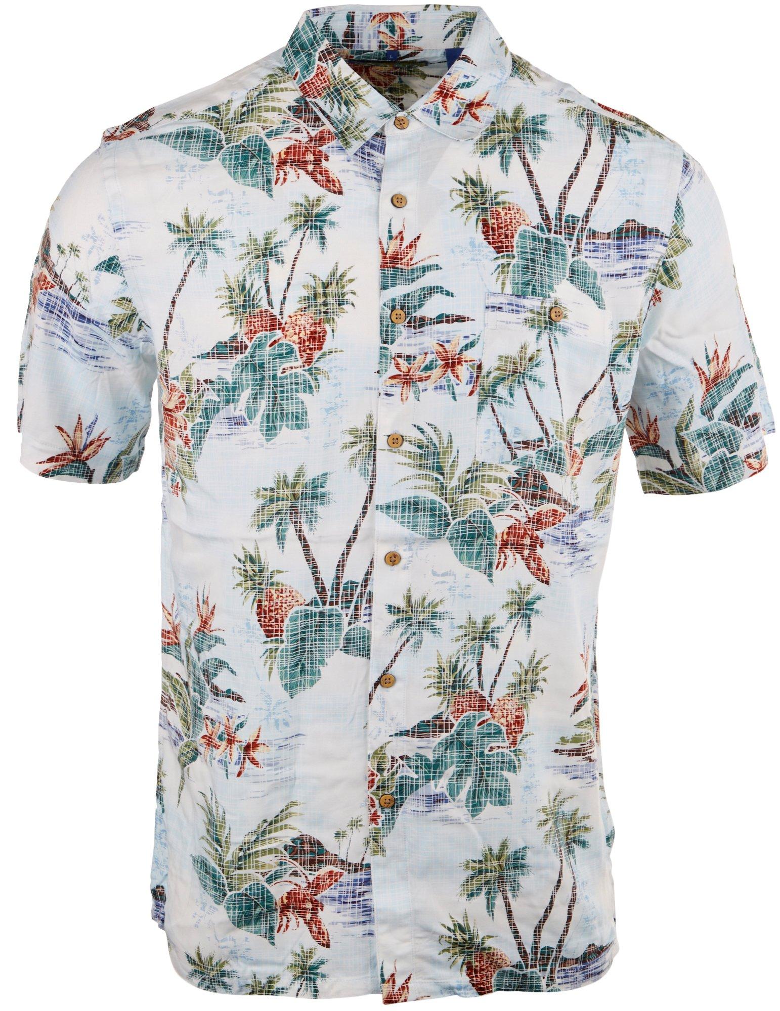 CAMPIA MODA Mens Palm Pineapple Short Sleeve Shirt