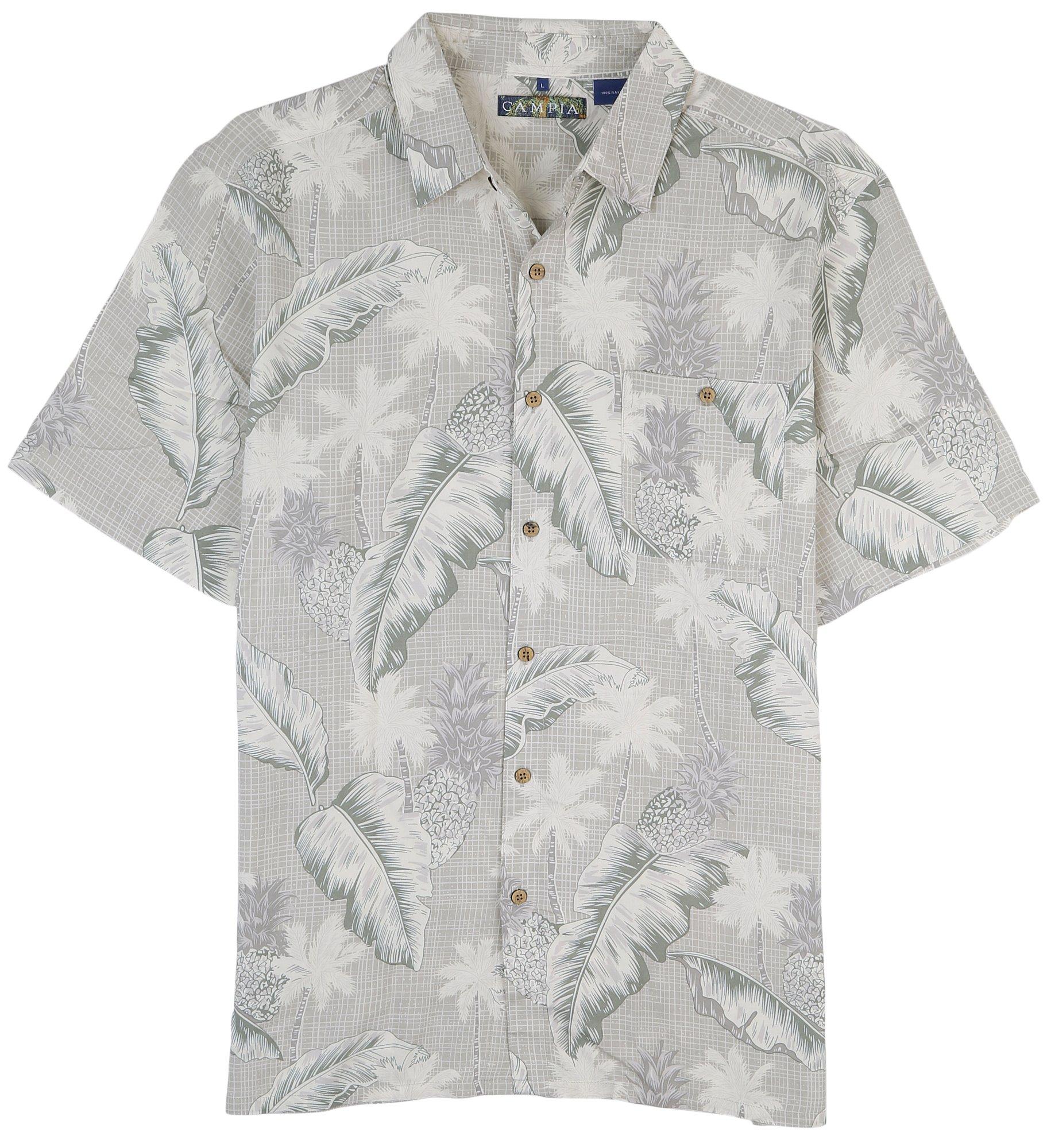 Mens Tropical Leaves Print Short Sleeve Shirt