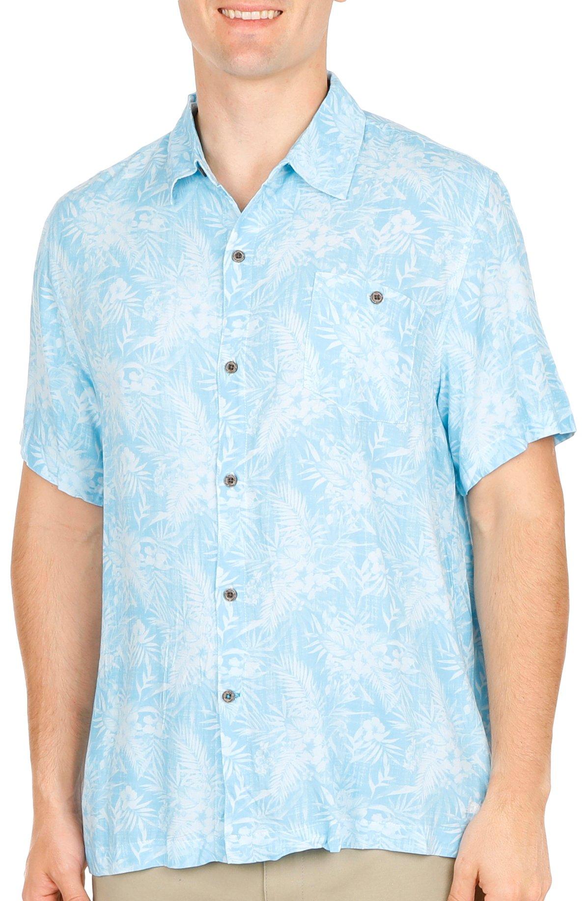 Havana Jim Mens Palm Floral Print Short Sleeve Shirt