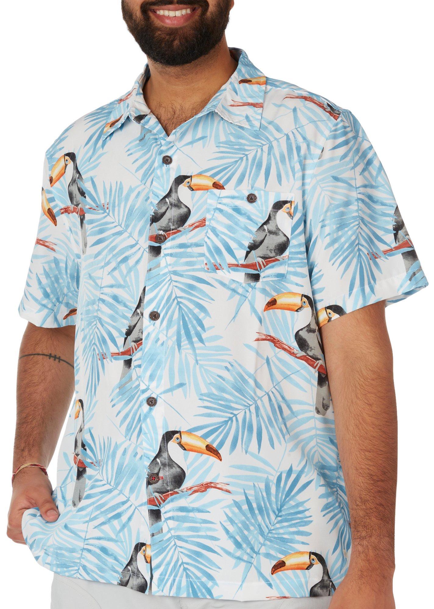 Havana Jim Mens Palm Bird  Short Sleeve Shirt
