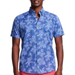 IZOD Mens Tropical Blue Print Short Sleeve Button Up Shirt