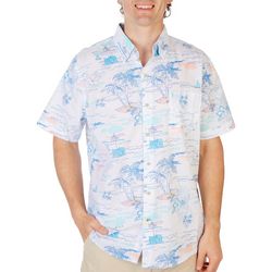 Izod Mens Tropical Print Short Sleeve Button Down Shirt