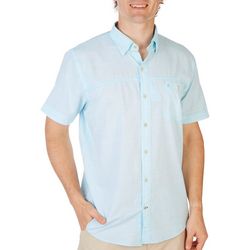 Izod Mens Stripe Print Short Sleeve Button Down Shirt