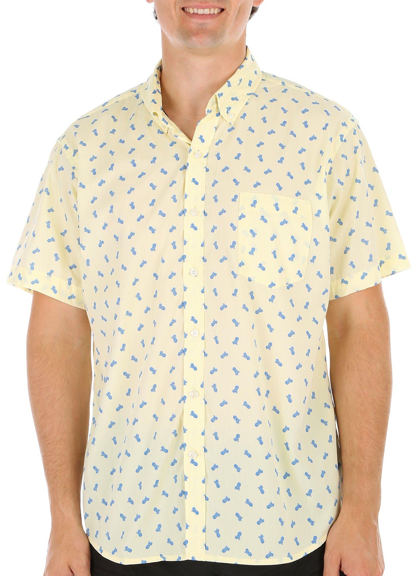 IZOD Mens Pineapple Print Short Sleeve Button Down Shirt