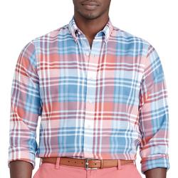 Mens Woven Multi Plaid Button-Up Long Sleeve Shirt