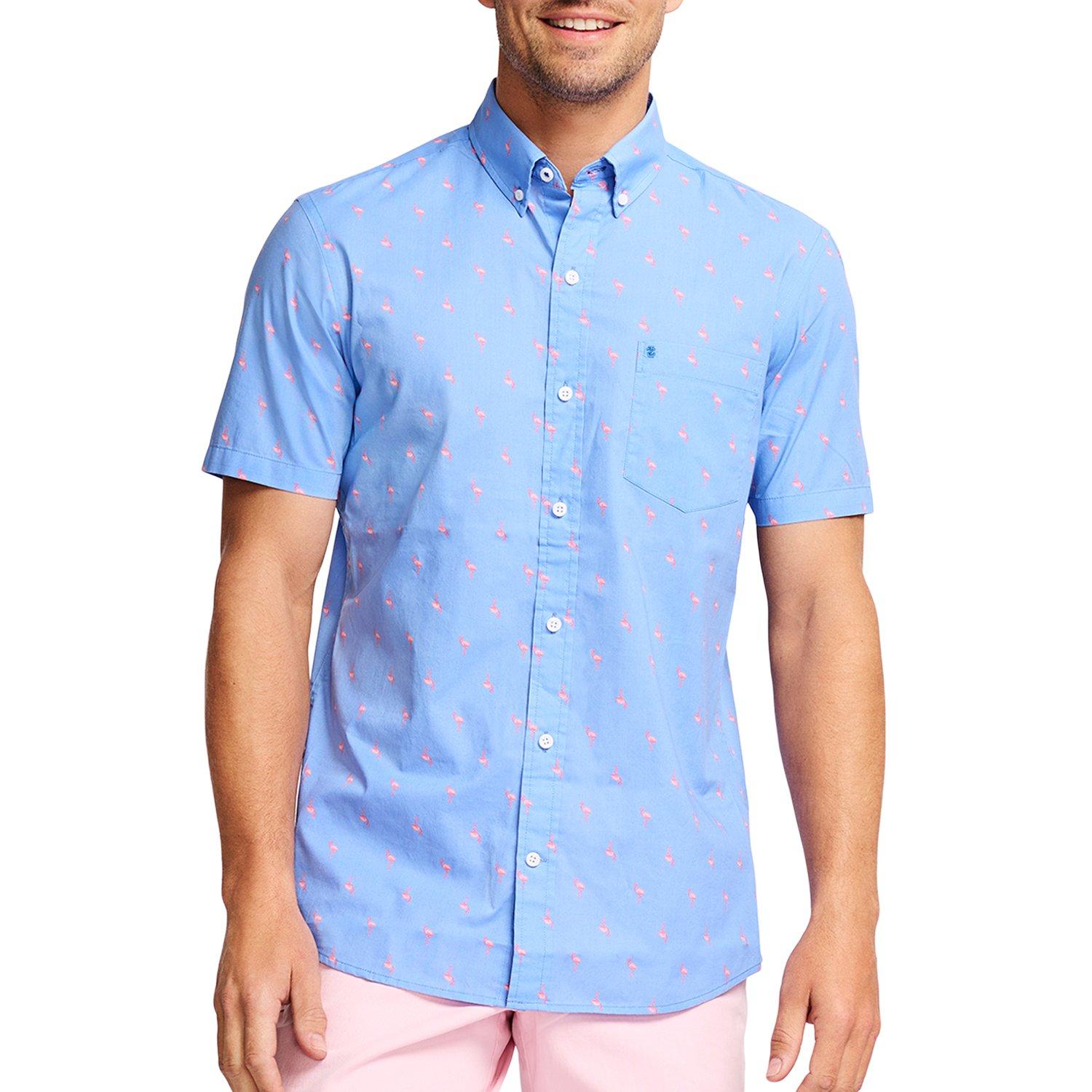 IZOD Mens Flamingo Short Sleeve Button Up Woven Shirt