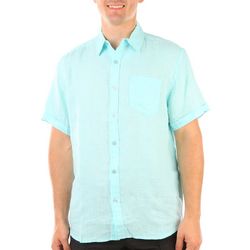 Natural Blue Mens Short Sleeve Washable Linen Shirt