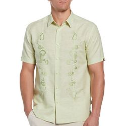 Cubavera Mens Paisley Embroidered Panel Linen Shirt