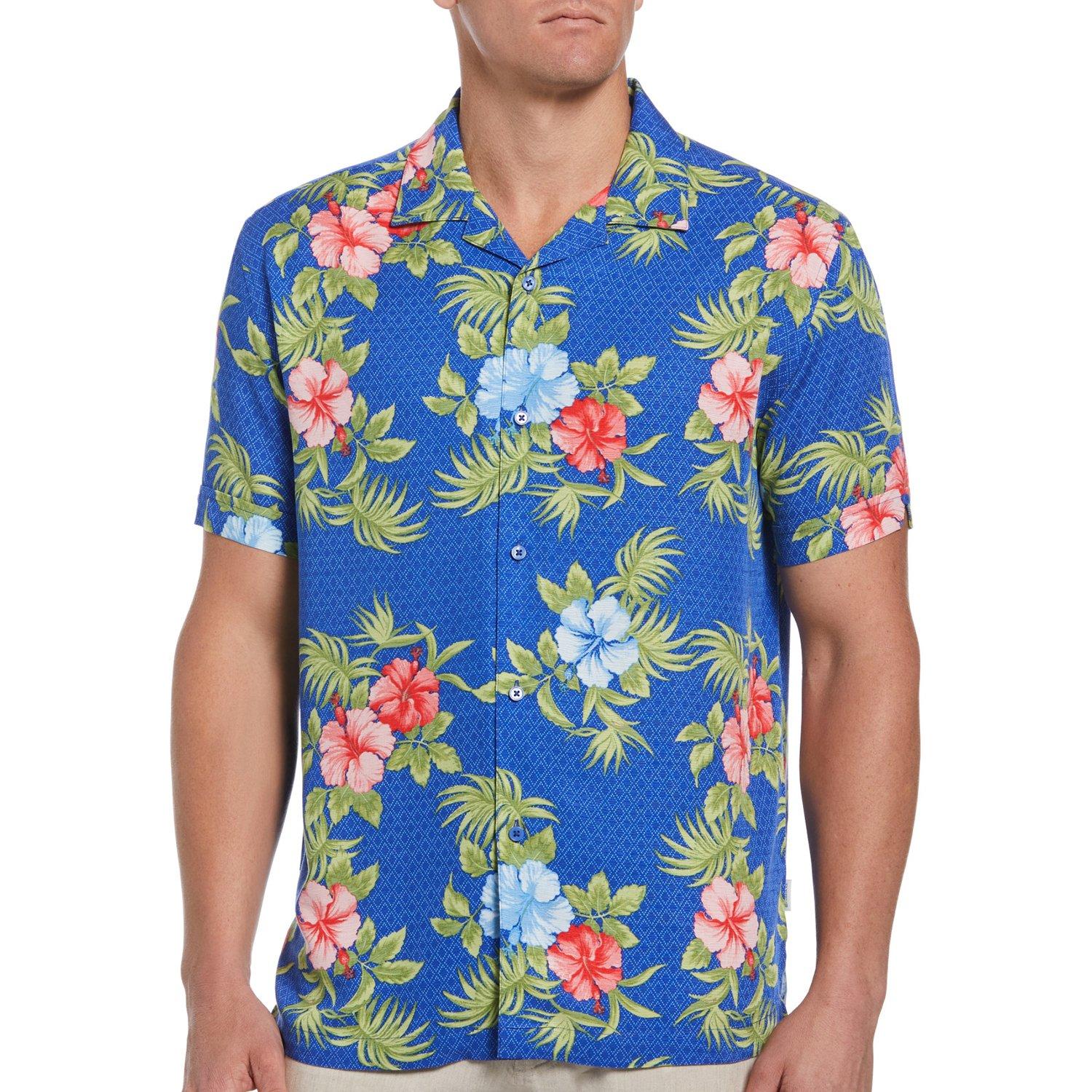 Cubavera Mens GEO Floral Print Camp Collar Shirt