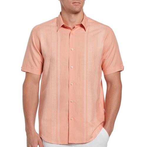 Cubavera Mens Embroidered Panel Short Sleeve Button Shirt