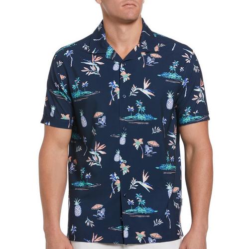 Cubavera Mens Tropical Print Short Sleeve Button Shirt