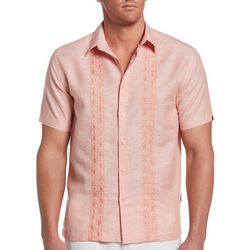 Cubavera Mens Embroidered Panel Short Sleeve Shirt
