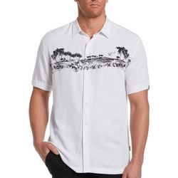 Cubavera Mens Scenic Print Textured Short Sleeve Shirt