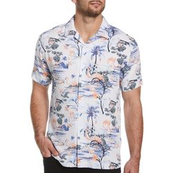 Cubavera Mens Flamingo Textured Print Short Sleeve Shirt