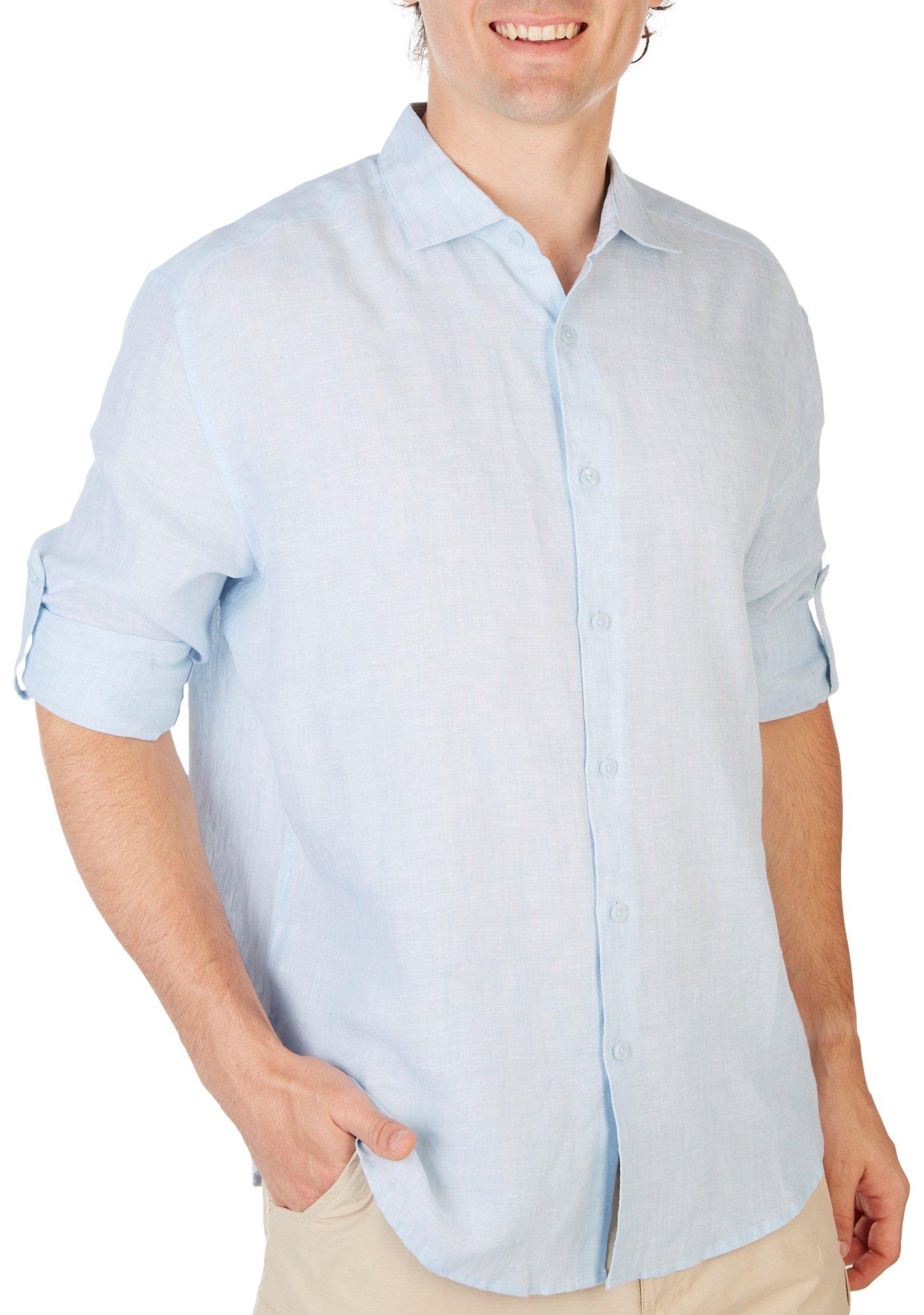 Cubavera Mens TravelSelect Linen-Blend Woven Shirt