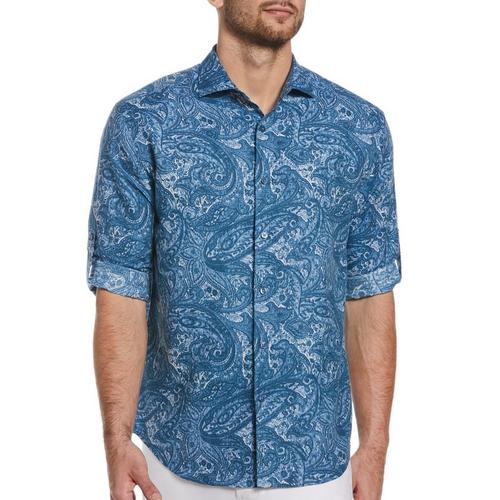 Mens Roll Up Paisley Short Sleeve Button Up