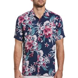Cubavera Mens Floral Print Short Sleeve Woven Button Shirt