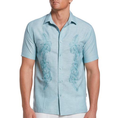 Cubavera Mens Floral Embroidered Panel Short Sleeve Shirt