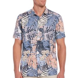 Cubavera Mens Tropical Leaf linen Blend Short Sleeve Shirt