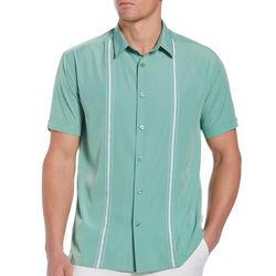 Cubavera Mens Pick Stitch Panel Short Sleeve Shirt