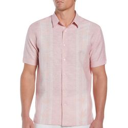 Cubavera Mens Linen Blend Tropical Panel Short Sleeve Shirt