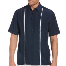 Cubavera Mens Pick Stitch Panel Short Sleeve Shirt