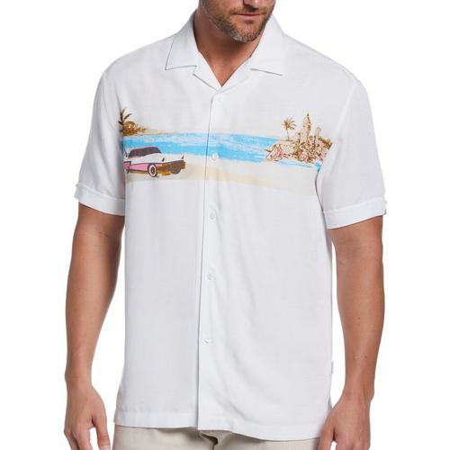 Cubavera Mens Beach Print Textured Short Sleeve Shirt