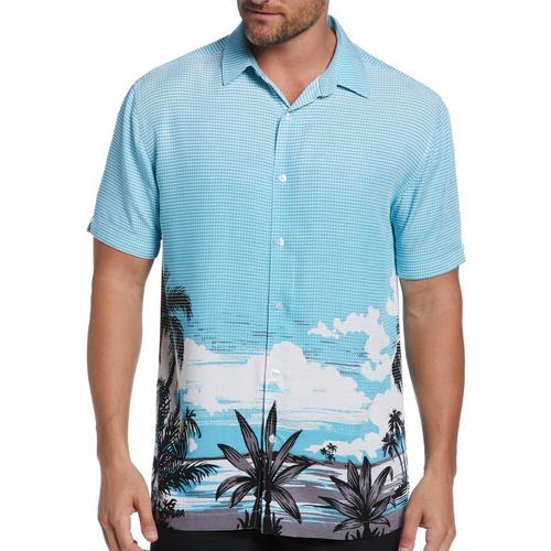 Cubavera Mens Tropical Scene Textured Short Sleeve Shirt