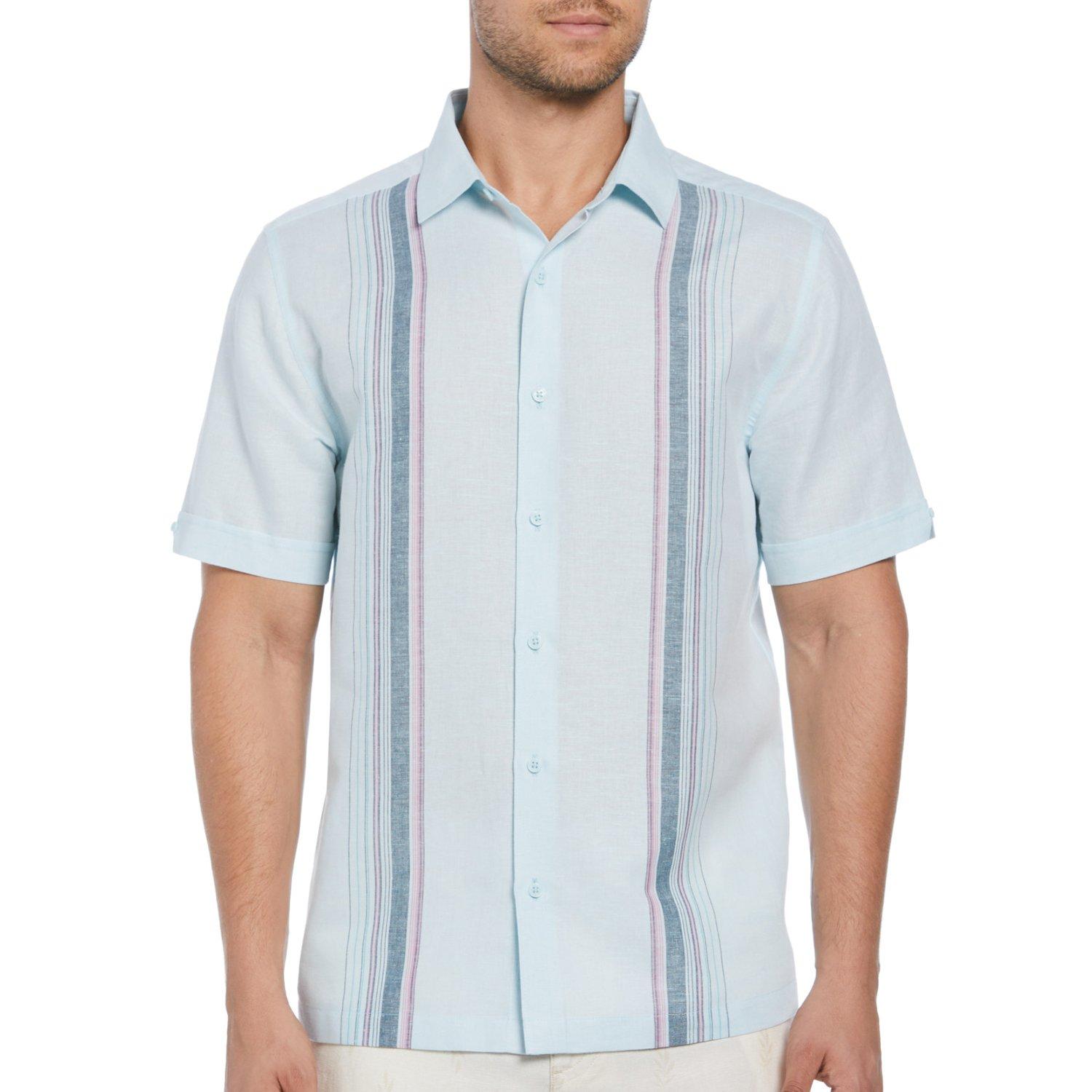 Cubavera Mens Blue Glow Stripe Panel Shirt