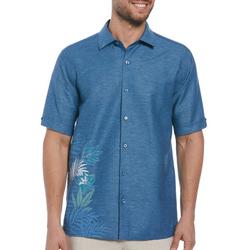 Mens Asymmetrical Tropical Leaf Print Button Shirt