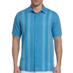 Cubavera Mens Yarn Dye Panel Short Sleeve Button Up Shirt