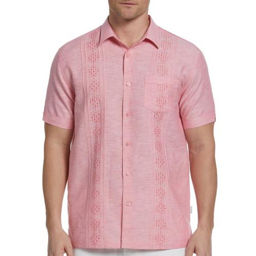 Cubavera Mens Linen Blend Pintuck Embroidered Shirt