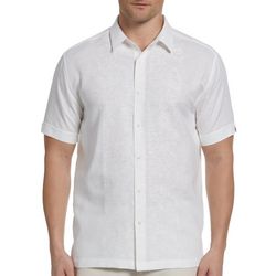 Cubavera Mens Vertical Embroidered Panel Short Sleeve Shirt