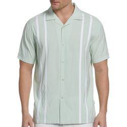 Cubavera Mens Striped Contrast Panel Woven Button Up Shirt
