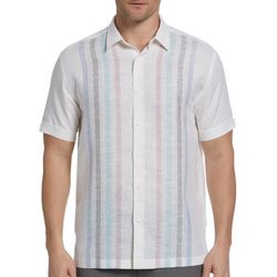 Cubavera Mens Yarn Dye Stripe Panel Short Sleeve Shirt