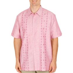 Mens Embroidered Panel Short Sleeve Button Up Shirt