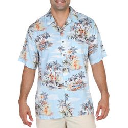 CAMPIA Mens Tropical Island Print Short Sleeve Shirt