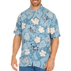 Mens Tropical Palm Leaves Button-Down Short Sleeve Shirt