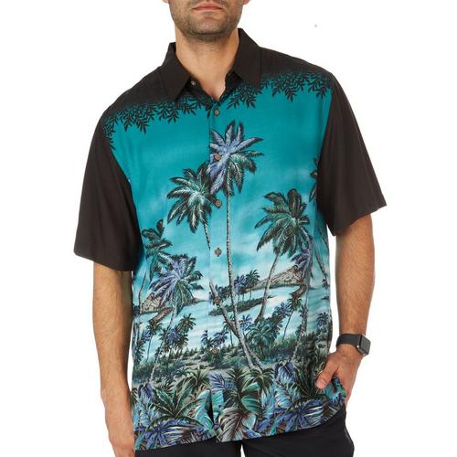 Mens Tropical Island Print Short Sleeve Shirt