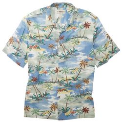 Mens Flamingo & Palm Short Sleeve Button Up Shirt