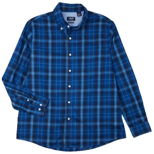 Chaps Mens Classic Blue Woven Button-Up Long Sleeve