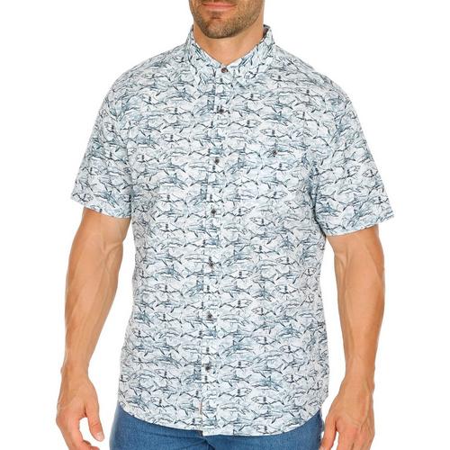 Mens Coastal Shark Short Sleeve Button Up Shirt