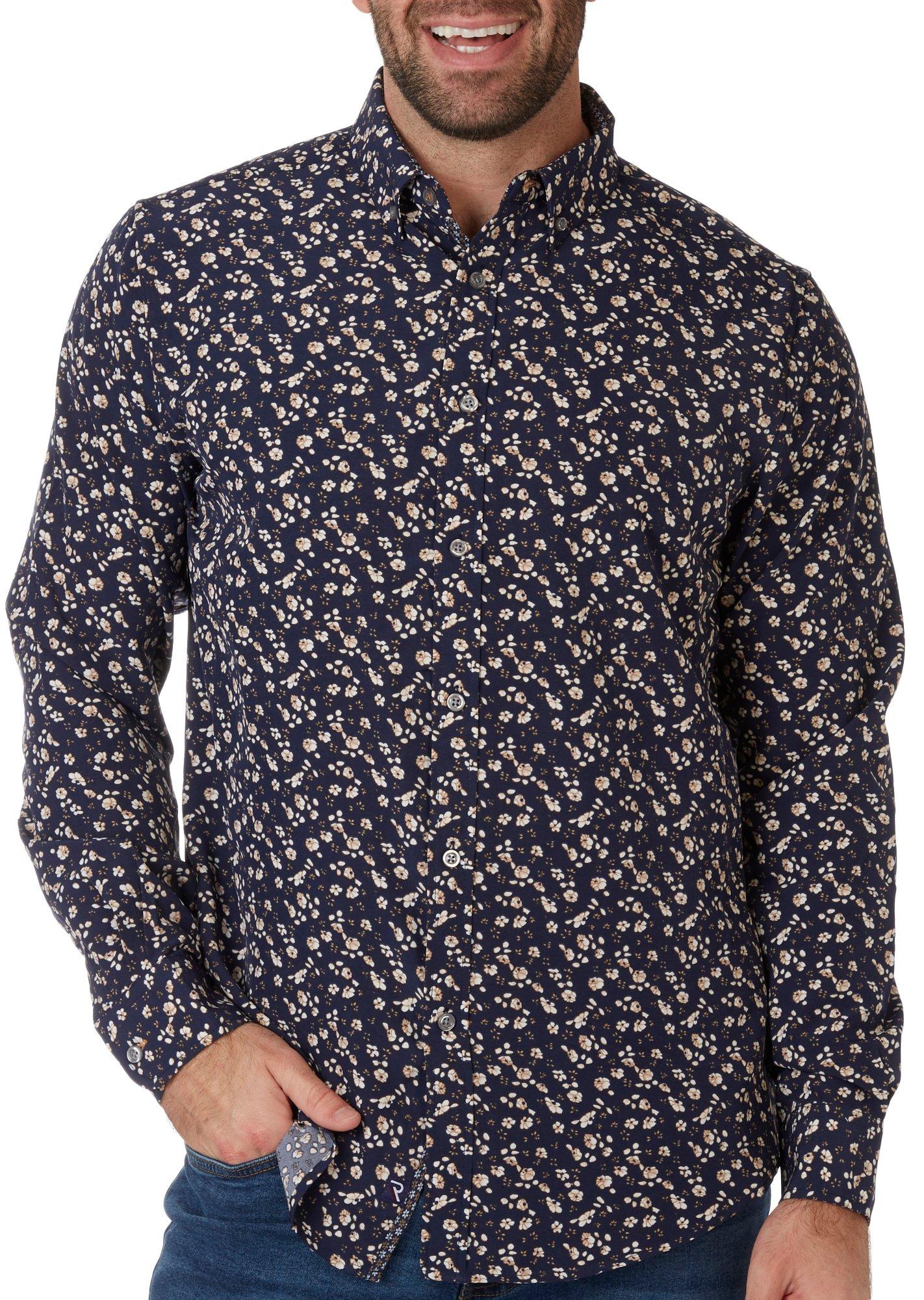 Mens Button Down Flower Print Long Sleeve Shirt