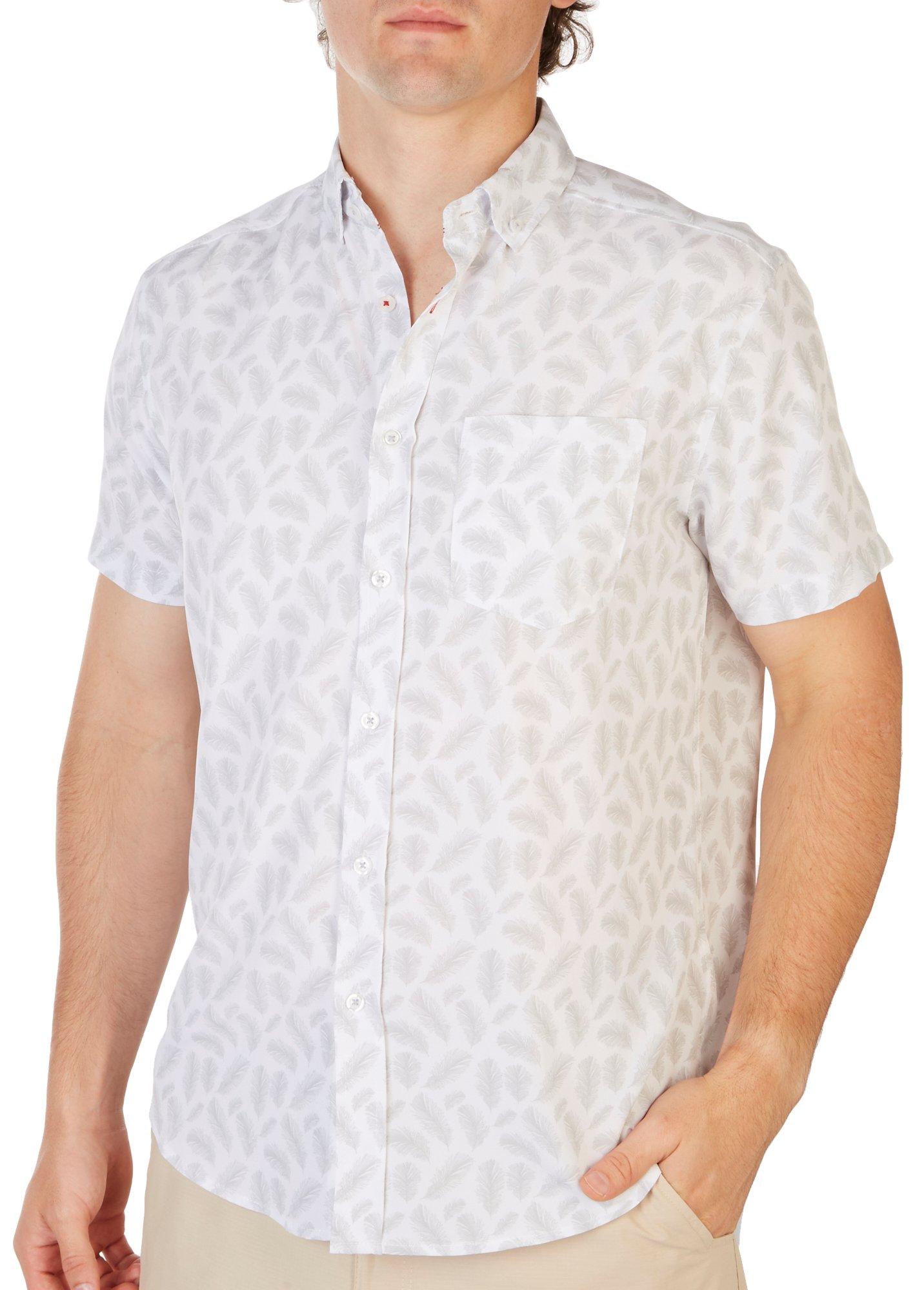 International Report Mens Feather Print Button Down Shirt