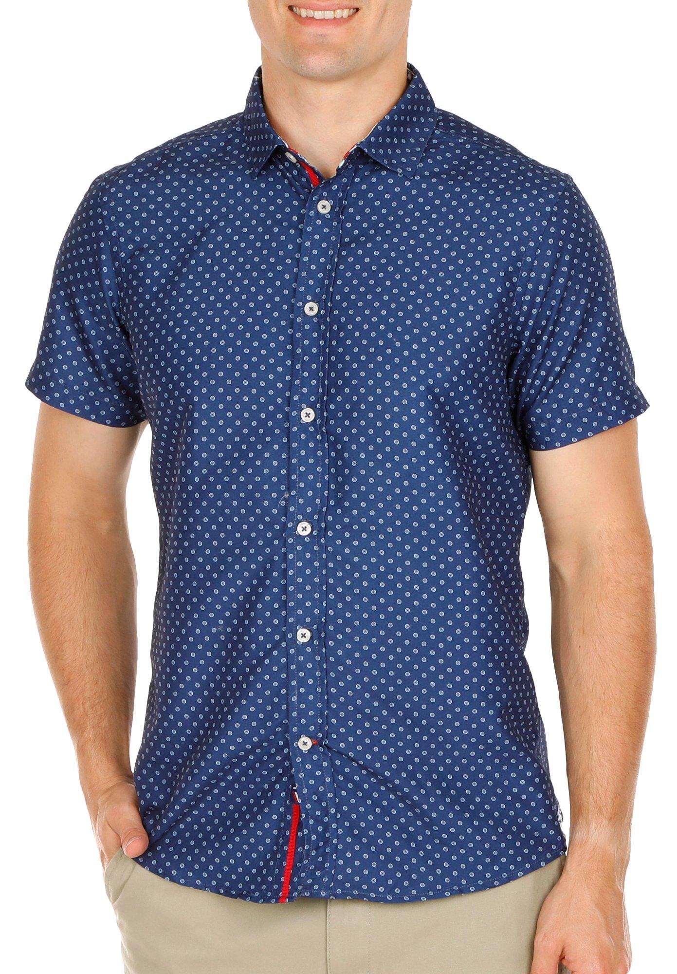 Mens Micro Printed Touch Button-Up Short Sleeve Shirt