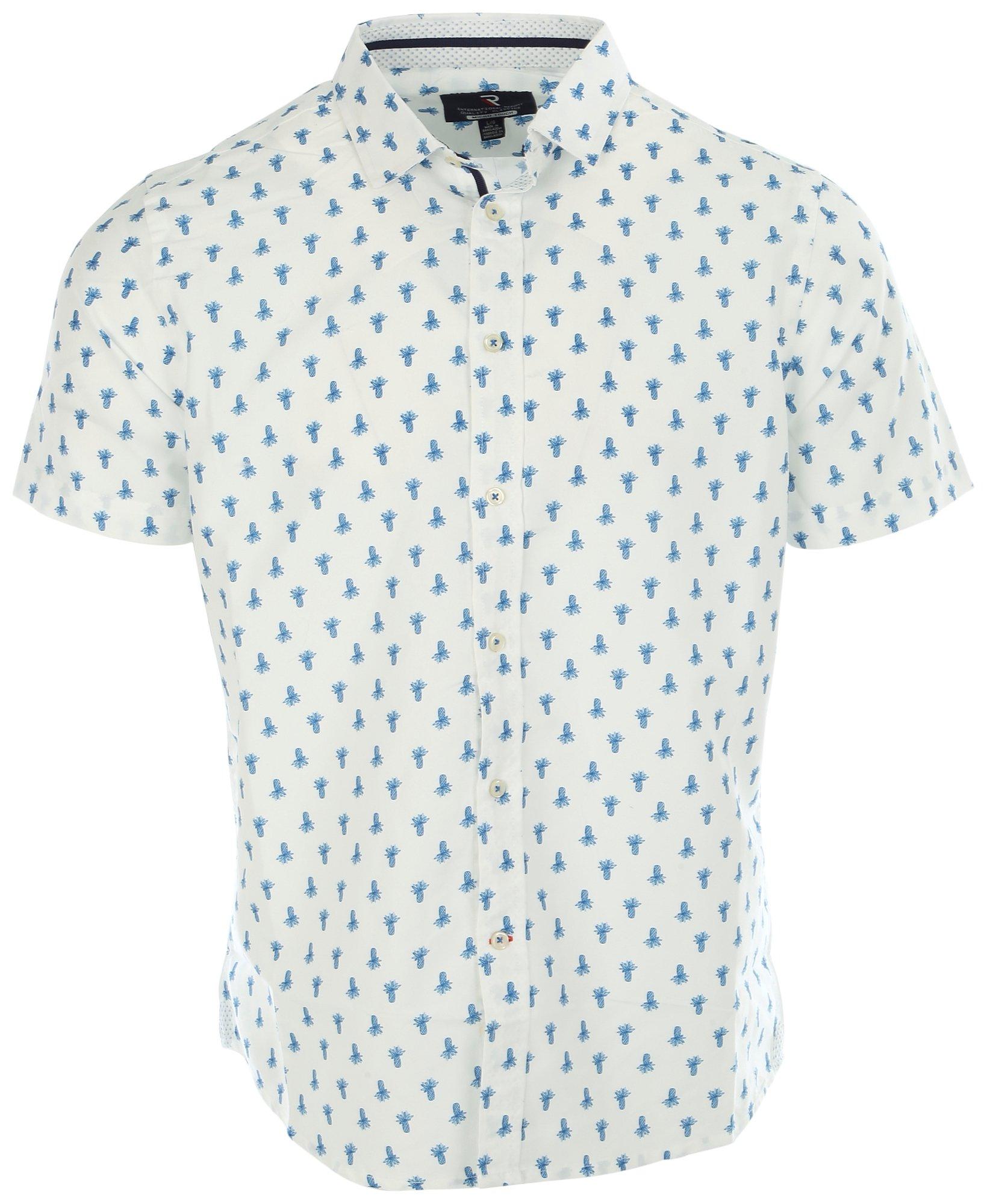 Mens Micro Touch Pineapple Button-Up Short Sleeve Shirt