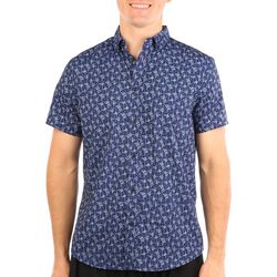 Mens 4-Way Stretch Palm Tree Button-Up Short Sleeve Shirt